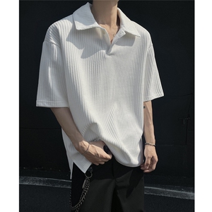 夏装2025新品300克重磅坑条翻领POLO衫男装夏季短袖T恤S403-特P38,158穿日式男穿搭图片