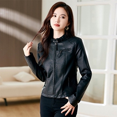 2024春秋季女装新款大量现货时尚收腰显瘦立领短款皮衣，女装皮衣，魅衣本色