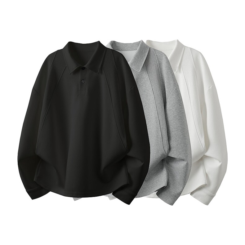 ！2025秋冬新款男士翻领卫衣宽松情侣曼巴棉长袖T恤WY25特P35，男装T恤，电商B220