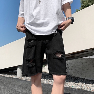 现货 夏季薄款破洞毛边牛仔短裤男沙滩裤宽松休闲五分裤子K50-P35图片