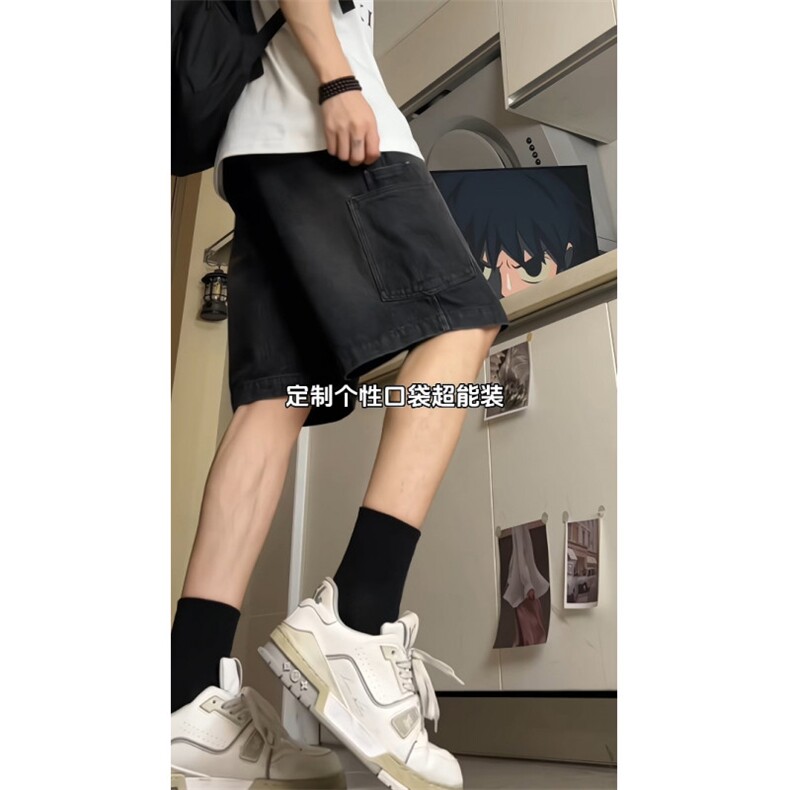 水洗大码牛仔短裤男夏季高街宽松直筒休闲五分裤24XD23021-P45,男装牛仔裤,电商A042