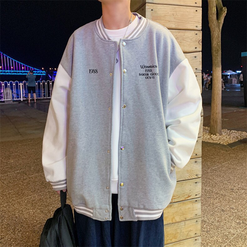 Y9907P30港风外景港风卫衣秋季字母数字印花拼色棒球领开衫,男装卫衣,电商A026-1