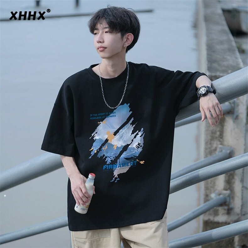 少年感短袖T恤男生夏季纯棉重磅情侣款潮牌宽松大码五分中袖上衣,男装T恤,星座715-7