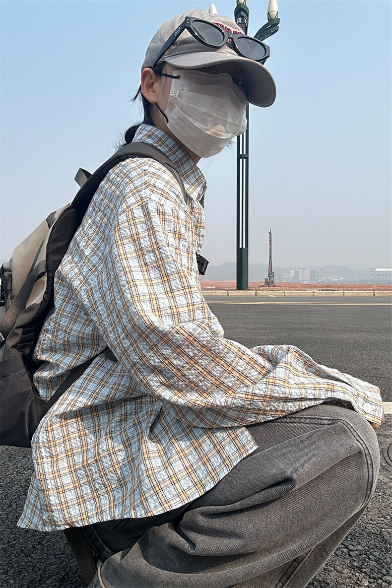 2026春夏款泡泡纱格子长袖衬衫高品质格子衬衫复古外套CS259-P45,男装衬衫,星座301C-5