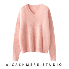 2025秋冬新款羊绒衫女100纯山羊绒针织衫紫色V领套衫保暖垂感长袖，女装羊绒衫，戎叶云台