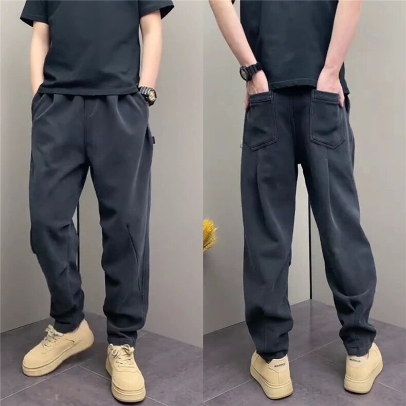 美式高街加绒卫裤2025秋冬新款软壳裤男宽松束脚运动休闲长裤潮牌,男装休闲裤,星座506A