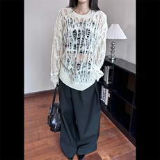 【003】镂空凉感破洞体恤男女宽松针织衫长袖上衣A079-T2103-P39，男装T恤，电商A079