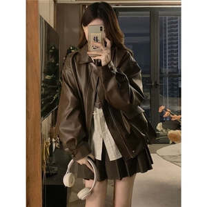 美拉德pu皮衣外套女2025春秋季新款美式机车服短款夹克小个子图片