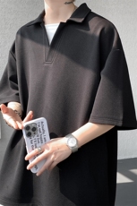 8XL-M假两件V领短袖t恤男夏翻领半袖宽松重磅华夫格大码DT001P40，男装T恤，电商B312