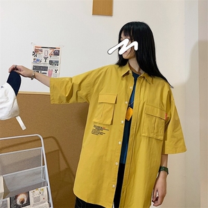 1港风休闲情侣大码M-5XL衬衫男日系潮流帅气短袖衬衣 7870P45控69图片