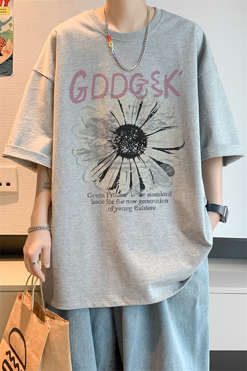 已注册/夏季新款内景雏菊印花宽松短袖T恤男潮打底衫DT00506/P25,男装T恤,电商B316