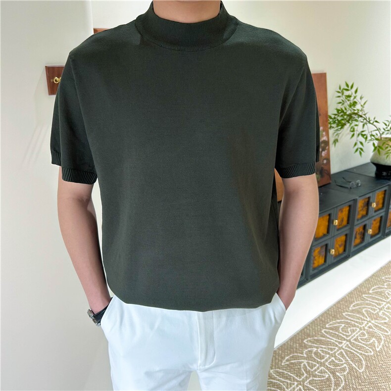 春夏纯色半高领男短袖针织衫圆领套头B2001-P45,男装针织衫/毛衣,星座1012-1