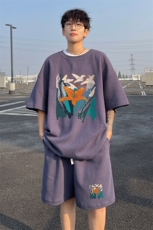 ！2025夏季新款男士华夫格短袖T恤套装情侣一套HTZ111P50，男装T恤，电商B220