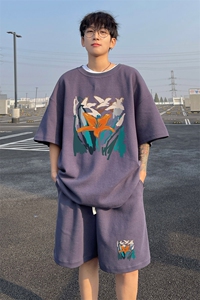 ！2025夏季新款男士华夫格短袖T恤套装情侣一套HTZ111P50图片