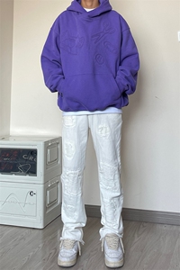 B221 美式ins高街小众假破洞修身微喇牛仔裤 LK22065-P65 控88图片