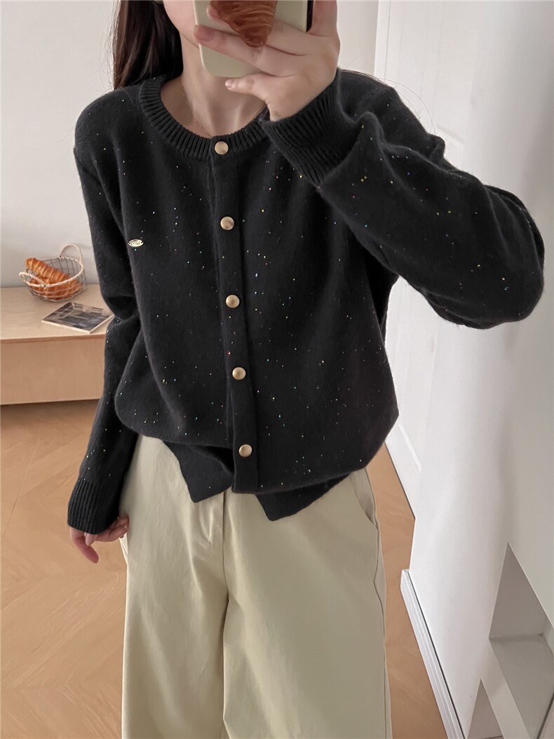 时尚亮片羊毛开衫秋冬必备保暖针织衫显瘦百搭款,女装羊毛衫,暖烁羊绒