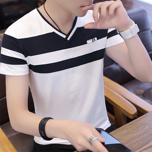 款T202-P30男士短袖t恤V领韩版潮流半袖修身体桖夏装潮牌男装图片