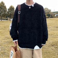 新款秋冬季毛绒圆领毛衣男日系慵懒百搭假两件情侣上衣M524-P68，男装针织衫/毛衣，星座512-2
