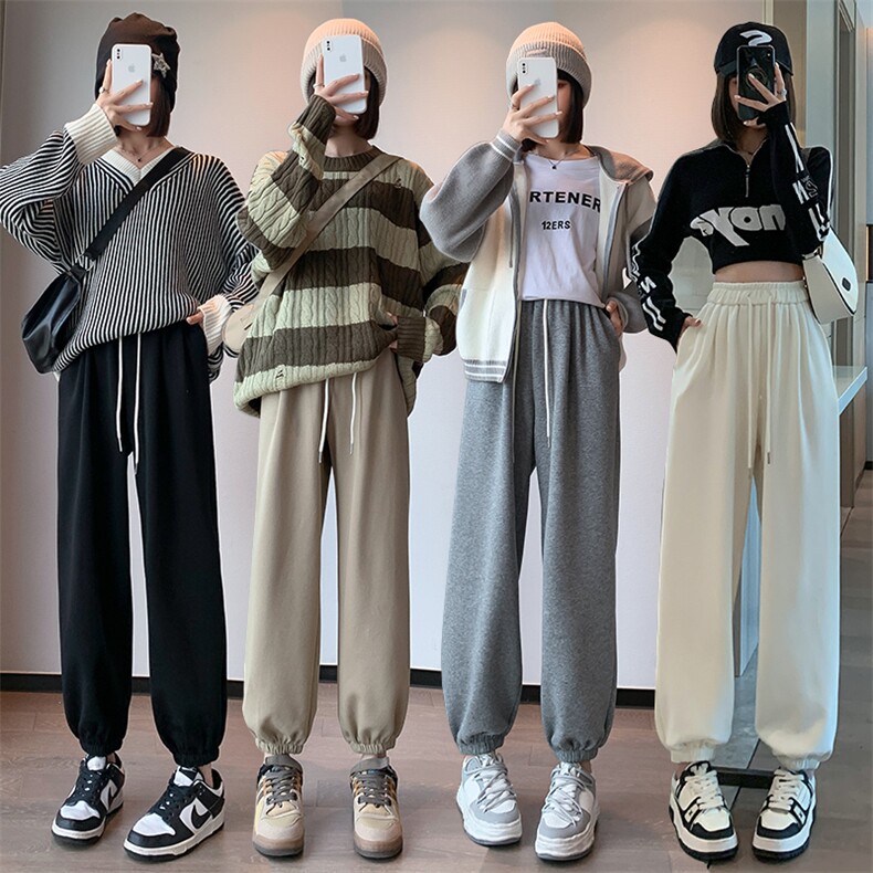 运动裤女裤子2023新款秋季小个子束脚裤宽松休闲秋冬灰色卫裤,女装休闲裤,梦白服饰厂