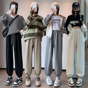 运动裤女裤子2023新款秋季小个子束脚裤宽松休闲秋冬灰色卫裤图片