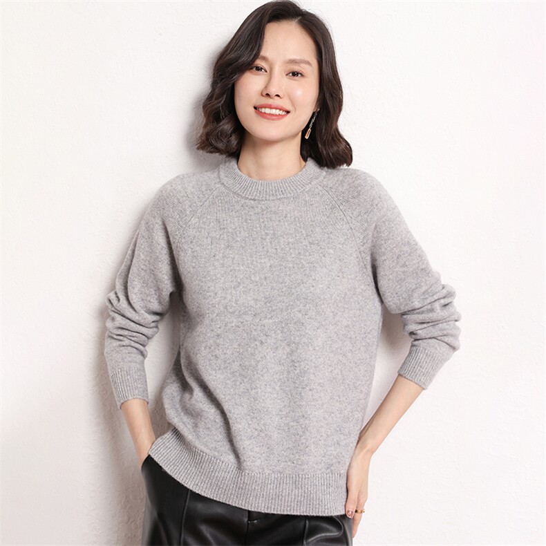 时尚潮流35%山羊绒(羊绒)长袖圆领加厚气质百搭羊绒衫,女装羊绒衫,艾米娇羊绒