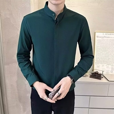 气质新中式立领长袖衬衫男士早春新款小众衬衣高级感垂感中袖衬衫，男装衬衫，星座1210-1