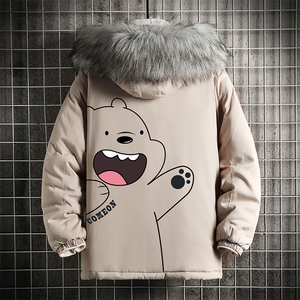 MM48131-P130 冬季大毛领棉衣男士大码加厚棉袄男棉服 网格图片
