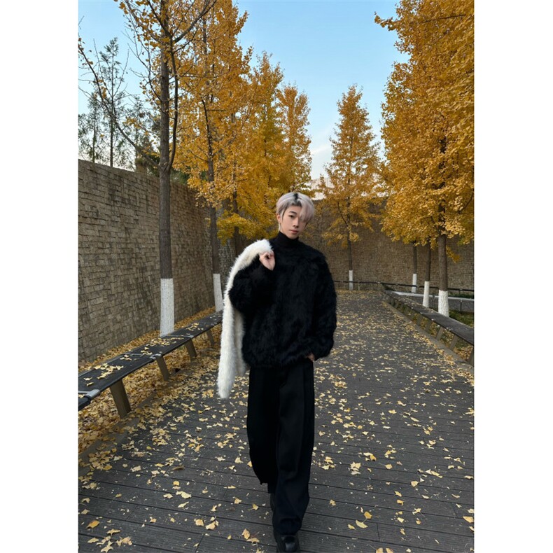 MY8834-P58美式长水貂绒纯色圆领毛衣，男装针织衫/毛衣，星座1501-1