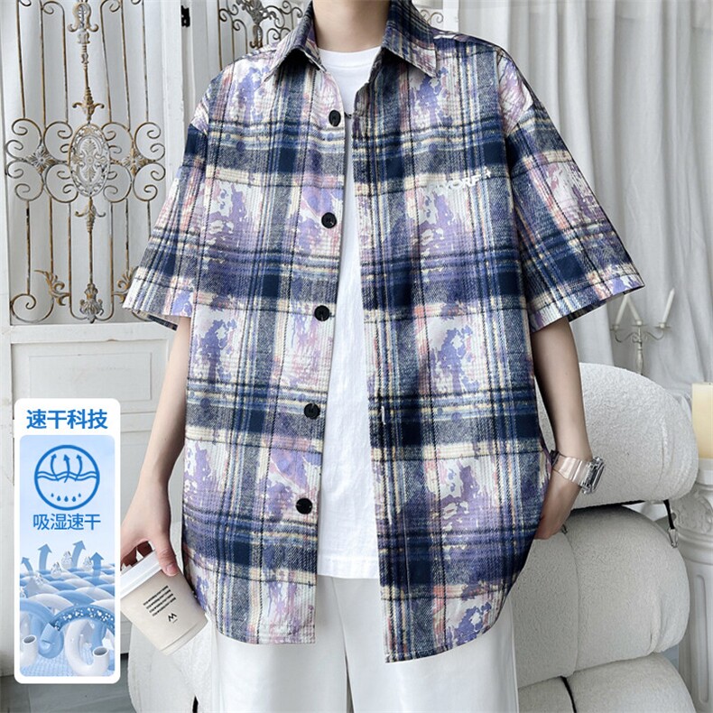 2025夏季新款旋律风车大码冰丝短袖衬衫M-5XHC25464-特P25,男装衬衫,电商A022