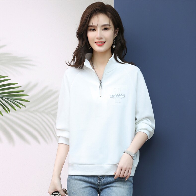 2022年秋季新款刺绣卫衣女长袖韩版休闲百搭立领上衣服女打底衫图片