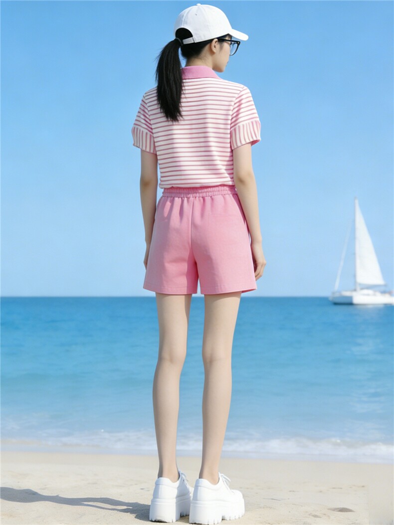 韩版运动休闲套装女夏季新款时髦减龄条纹Polo领上衣阔腿裤两件套,女装套装/套裙,江南