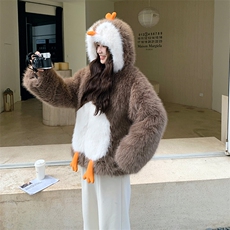 新款企鹅毛绒外套2C123-Z1011-P225-K329加厚款，女装短外套，2C123