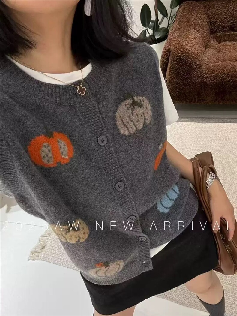 2025秋冬百搭时尚简约南瓜提花马甲针织衫,针织衫/毛衣,梵泰羊绒