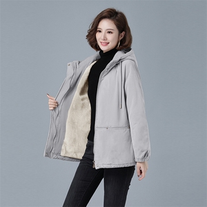 加绒加厚妈妈装纯色通勤2025年冬季宽松长袖派克服棉衣加绒保暖，女装棉衣/棉服，秋牧寒烟