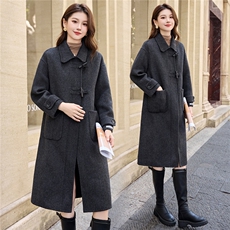 现货2025手工缝制冬季保暖新款时尚舒适中长款翻领双面羊毛大衣，女装双面呢大衣，卡杰菲