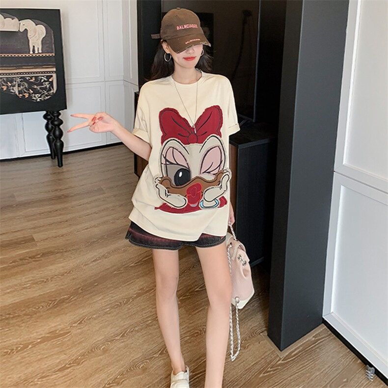 美式潮牌休闲时尚套装女夏季新款圆领短袖卡通上衣宽松短裤两件套，女装套装/套裙，江南