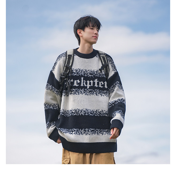 B299-M836字母条纹针织日系港风毛衣P58X88（大货已入仓），男装针织衫/毛衣，电商B299-1