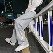 主推!潮流反光垂感阔腿拖地宽松休闲男女裤1004-1WK519P45控68，男装休闲裤，星座715