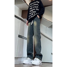 美式ins高街hiphop抽绳松紧腰重工业水洗牛仔裤货号K2330P45控68，男装牛仔裤，电商A063