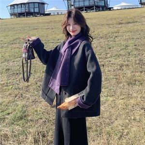 灰色双面呢羊毛大衣女冬季2025年新款韩系小个子休闲减龄毛呢外套图片