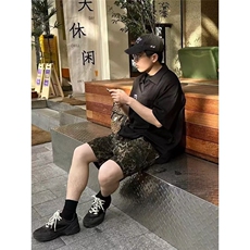 豹纹迷彩工装短裤男士夏季2025新款美式潮牌小众设计感DA09-P45，男装牛仔裤，星座208-5