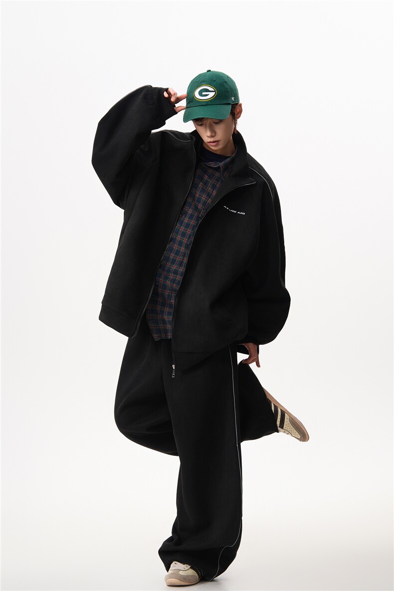 8XL-M反光条运动套装男街舞服休闲外套夹克麂皮绒裤子男TZ106P95,男装T恤,电商D206-1