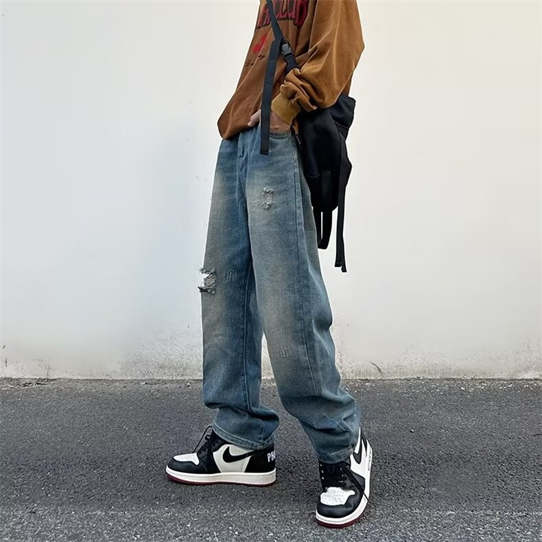 牛仔裤男秋季潮大码休闲裤子高街N8821P42图片