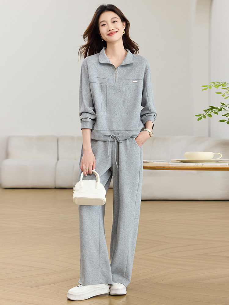 高级感休闲运动套装女2025春秋新款宽松套头卫衣直筒阔腿裤两件套,女装套装/套裙,素月