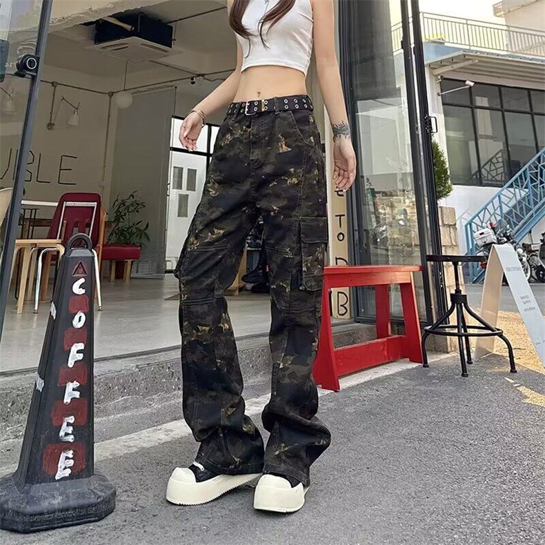 美式牛仔裤男春秋高街直筒长裤弯刀迷彩微喇叭裤KZ18N7019-TP55,男装牛仔裤,电商A247C