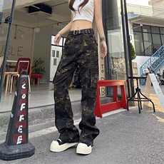 美式牛仔裤男春秋高街直筒长裤弯刀迷彩微喇叭裤KZ18N7019-TP55，男装牛仔裤，电商A247C
