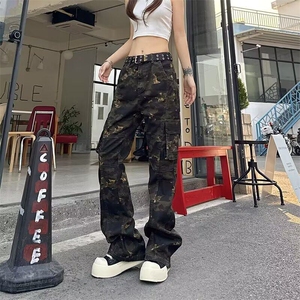 美式牛仔裤男春秋高街直筒长裤弯刀迷彩微喇叭裤  KZ18N7019-TP55图片