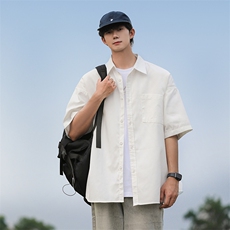 日系文艺纯色衬衫男士短袖港风潮流宽松2024秋夏ins外套CY931-P28，男装衬衫，星座412-2