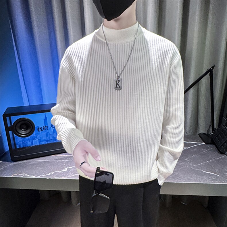 男士半高领毛衣坑条螺纹韩版百搭显瘦打底衫A368-W6005-P68,男装T恤,电商A368