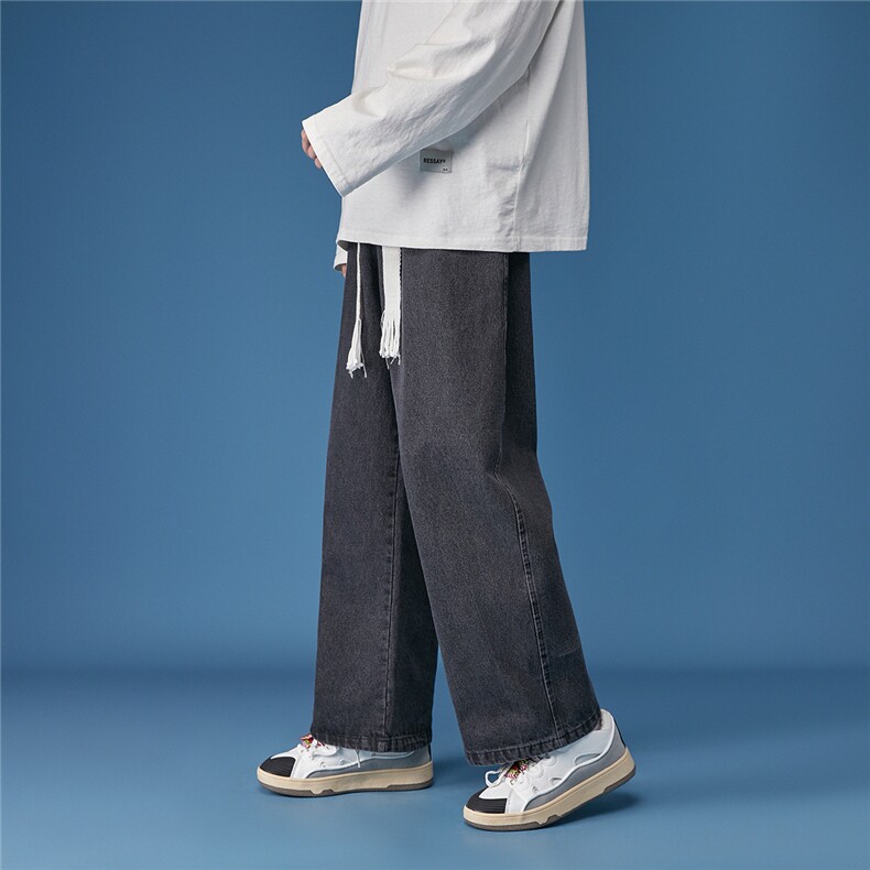爆！春新品直筒牛仔裤宽松复古系带显瘦阔腿裤XN60P50控68,男装牛仔裤,A247A
